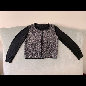 Sequin Lace Front Black/Silver Cardigan
